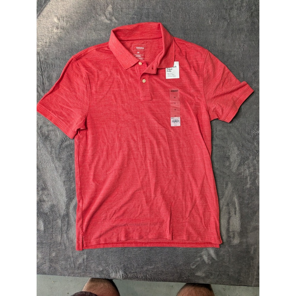 Sonoma Goods for Life Mens Supersoft Pique Polo Shirt Red Heather Medium NEW